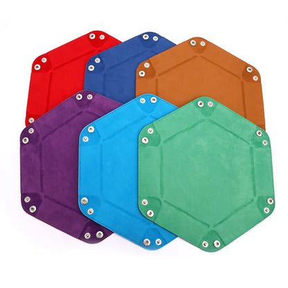 Dice Tray Hexagon Folding PU Leather Rolling Dice Board Games Dice Storage Box