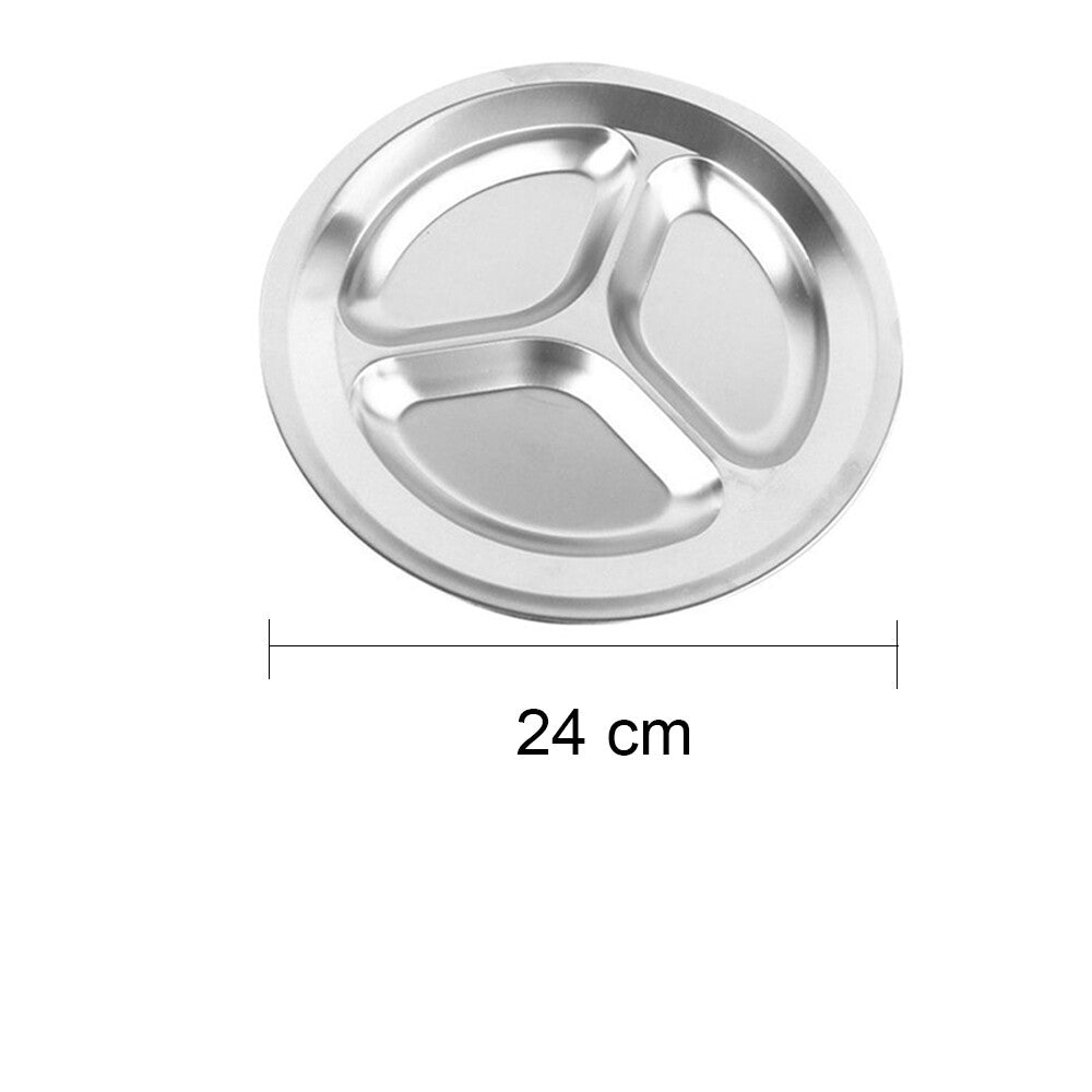 Stainless Steel 3Sections Round Divided Dish Snack Dinner Plate For Kid AU