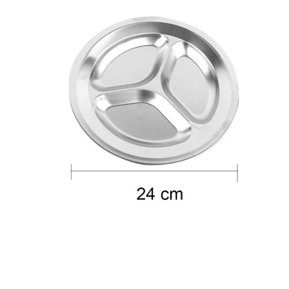 Stainless Steel 3Sections Round Divided Dish Snack Dinner Plate For Kid AU